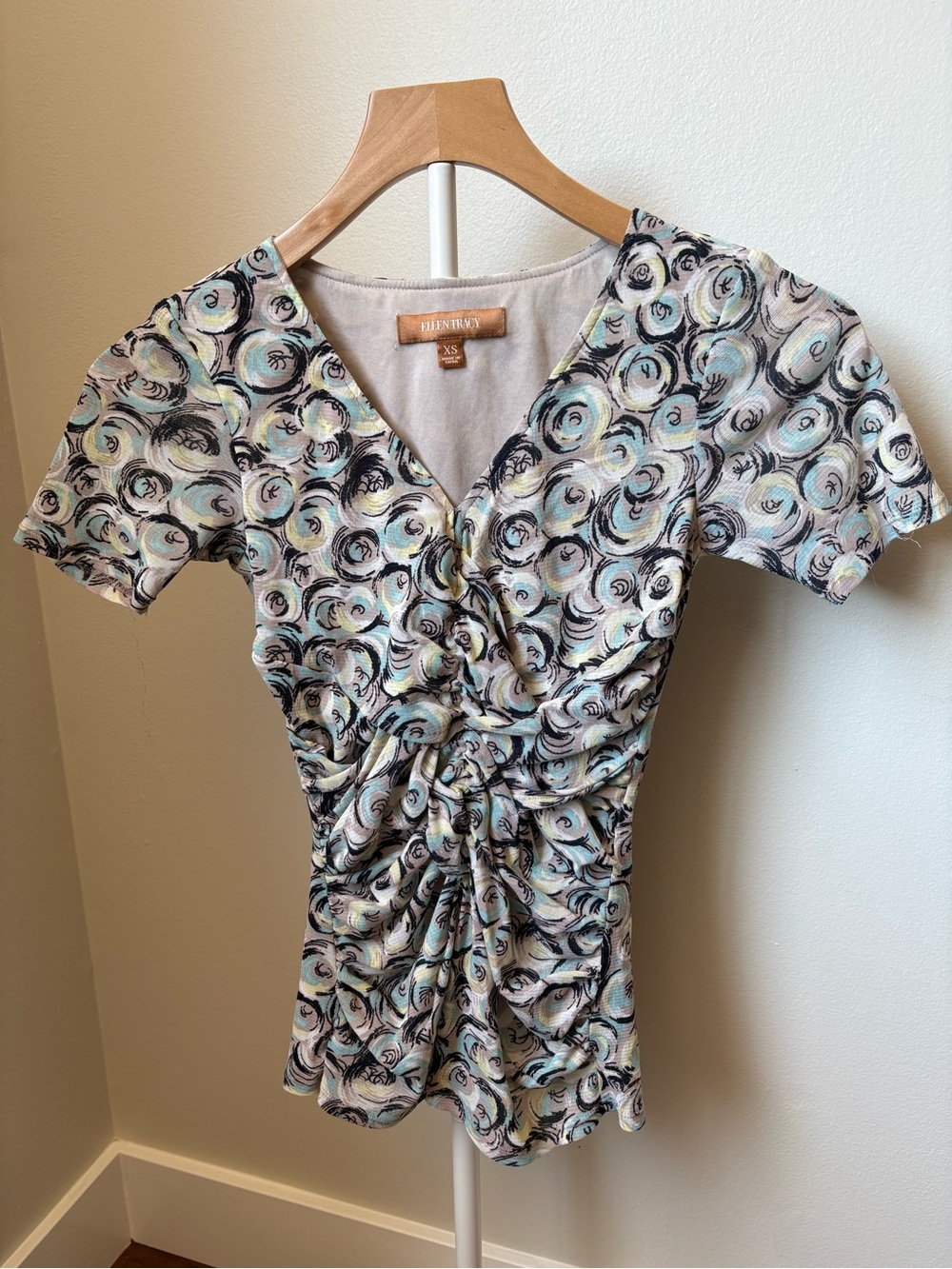Patterned Twist-Front V-Neck Top - Multi-Color